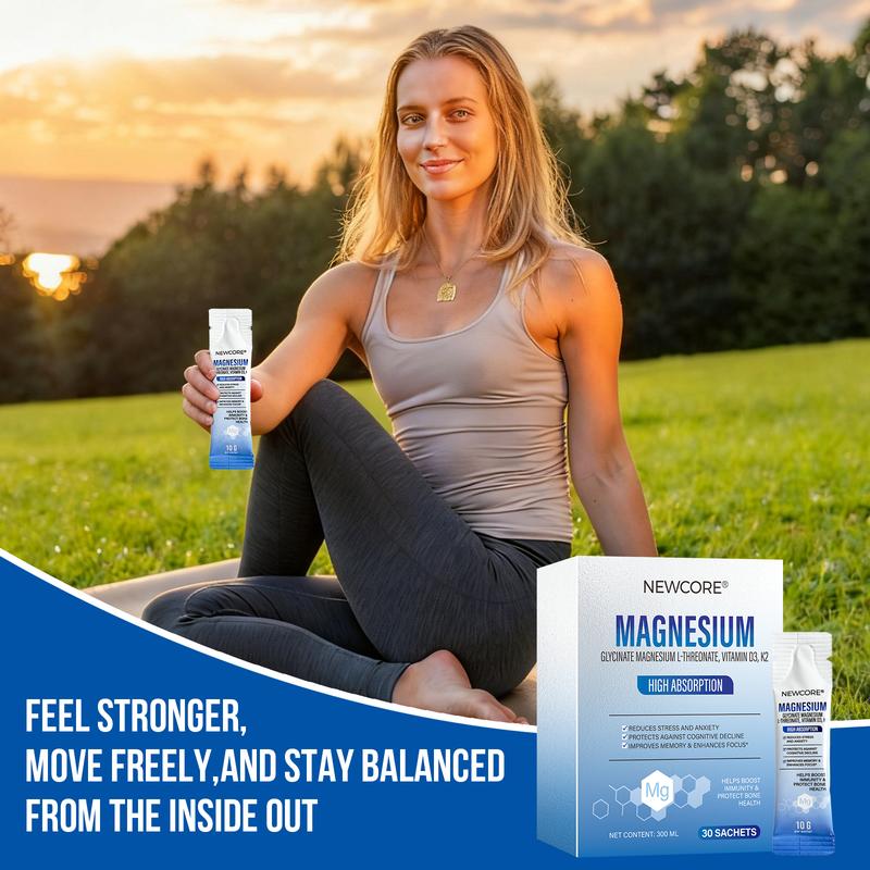Newcore Liquid Magnesium Complex with Vitamin K2 & D3 10.58oz - Includes Glycinate & L-Threonate for Muscle Heart & Relaxation Support