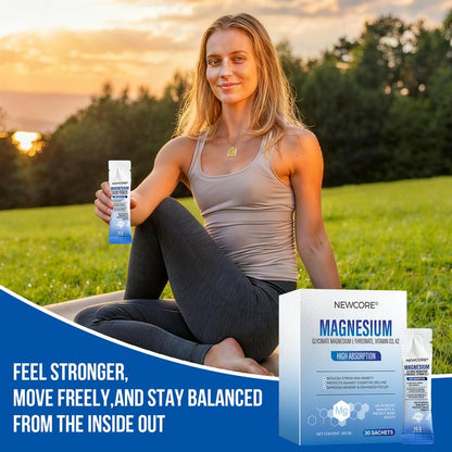 Newcore Liquid Magnesium Complex with Vitamin K2 & D3 10.58oz - Includes Glycinate & L-Threonate for Muscle Heart & Relaxation Support